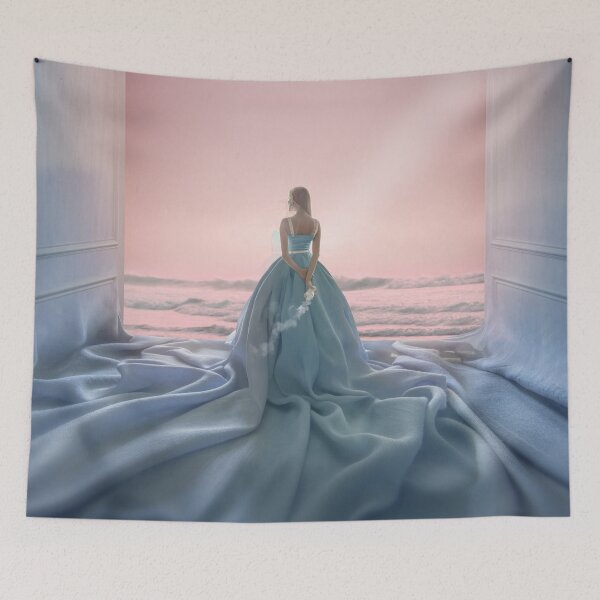 Item preview, Woman In Pastel Gown Standing At Ocean Horizon designed and sold by Vizerskaya.