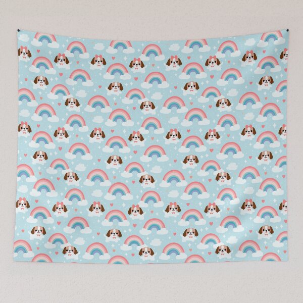 Item preview, Cute Puppy Dog Rainbow Clouds Kawaii Pattern designed and sold by NicolasGlowArt.