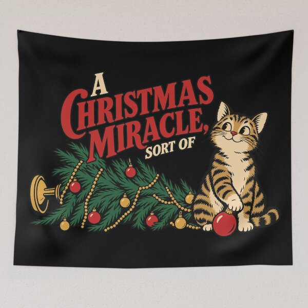 Aperçu de l'œuvre Un miracle de Noël en quelque sorte – Chat de Noël drôle créée et vendue par docs the icon.