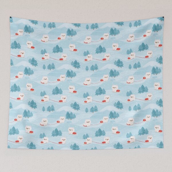 Item preview, Cute Fluffy Dogs Sledding Winter Pattern designed and sold by NicolasGlowArt.