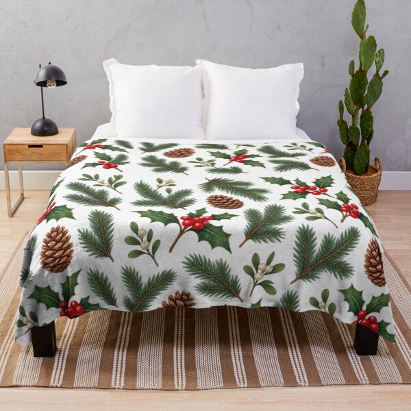 Item preview, Vintage Christmas Holly & Pinecone Pattern designed and sold by PatternXOXO.