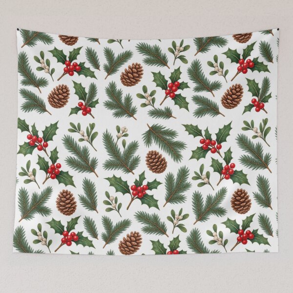 Item preview, Vintage Christmas Holly & Pinecone Pattern designed and sold by PatternXOXO.