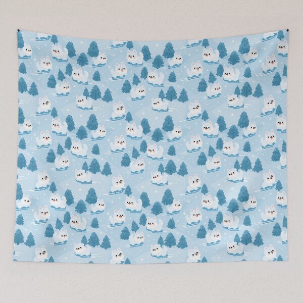 Item preview, Kawaii Dogs Sledding Winter Snow Pattern designed and sold by NicolasGlowArt.