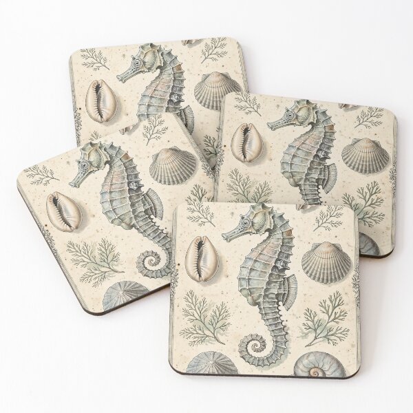 Item preview, Seashell and Seahorse Vintage Scientific Plate, Tide Pool Coastal Poster designed and sold by ElicitaDesign.