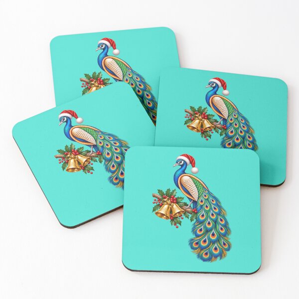 Item preview, Christmas Peacock – Santa Hat and Golden Bells designed and sold by annenambiro.