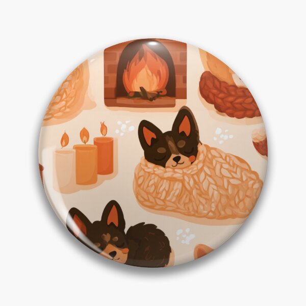 Item preview, Cozy Corgi Dogs Sleeping Winter Fireplace Pattern designed and sold by NicolasGlowArt.