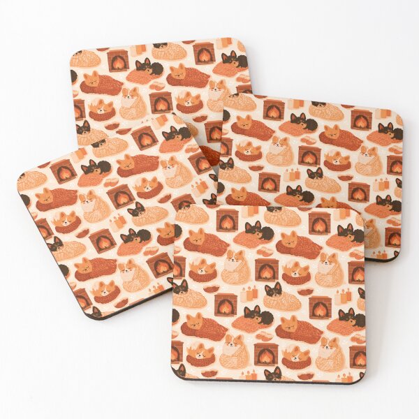 Item preview, Cozy Corgi Dogs Sleeping Winter Fireplace Pattern designed and sold by NicolasGlowArt.
