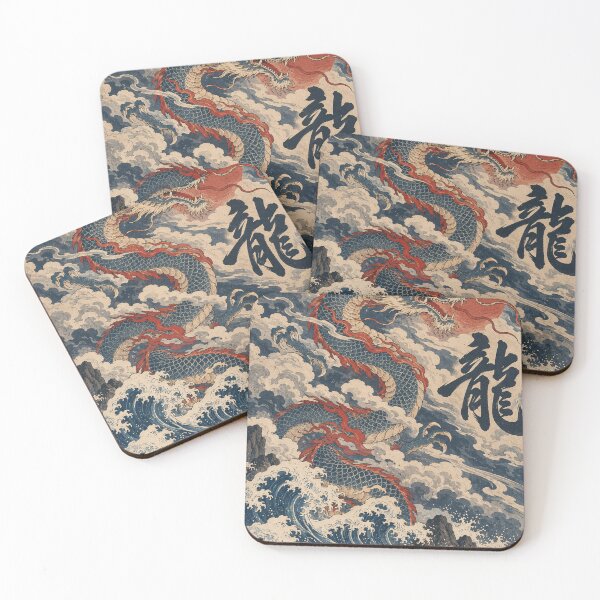 Item preview, Japanese Dragon - Blue Serpent Rising Above Crashing Waves designed and sold by bapupa.