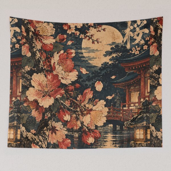 Item preview, Japanese Floral Art - Moonlit Sakura Temple Garden designed and sold by bapupa.