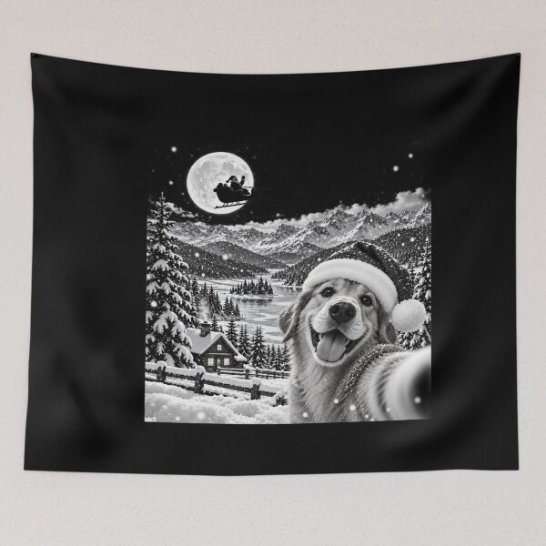 Item preview, Christmas Dog Selfie Beneath Moonlit Santa Sleigh designed and sold by NguboNorento.