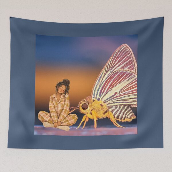 Item preview, • Whimsical Girl in Checked Pyjamas Tickled by Colorful Insect designed and sold by rnscreationsin.