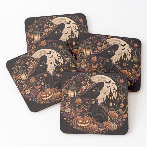 Item preview, Mystical Black Cat Witch Hat Halloween Art designed and sold by Soluna Studio.