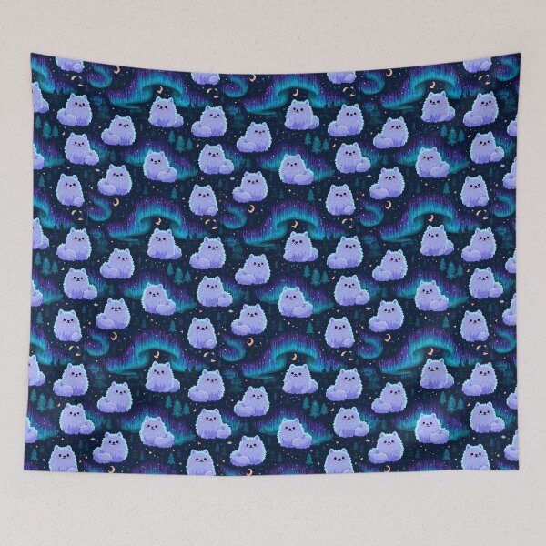 Item preview, Kawaii Fluffy Dog Aurora Borealis Night Sky Pattern designed and sold by NicolasGlowArt.