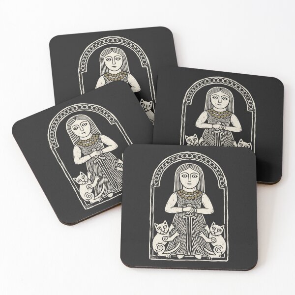 Item preview, Freyja – Norse Goddess with Cats Viking Age Linocut designed and sold by Odd World.