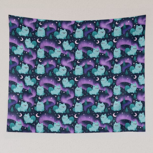 Item preview, Kawaii Fluffy Dog Aurora Borealis Night Sky Pattern designed and sold by NicolasGlowArt.