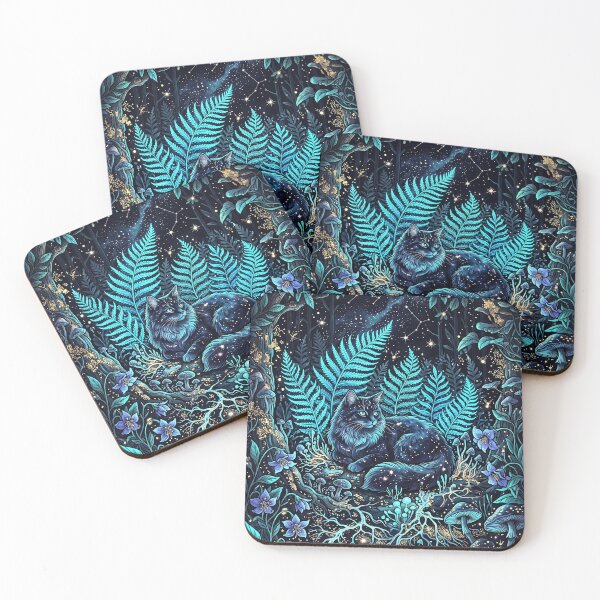 Item preview, Night Forest Feline Botanical Cosmic Art designed and sold by SADesigner2021.