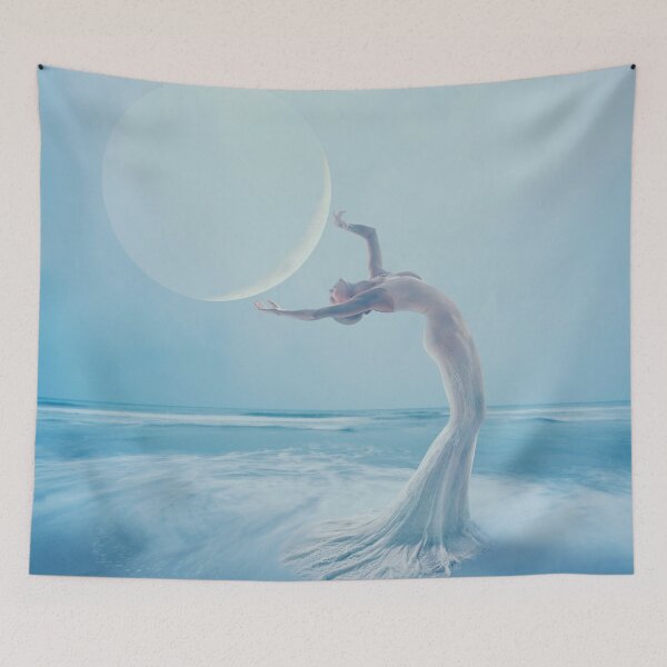 Item preview, Surreal Sea Nymph Bending Toward Full Glowing Moon designed and sold by Vizerskaya.