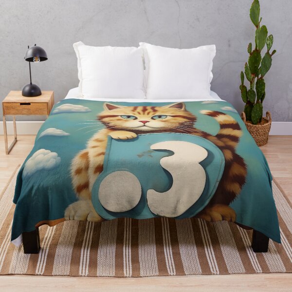 Item preview, Number Three with Cat | Numerals | Cat Illustration | Cat Art designed and sold by UnhingedBird.