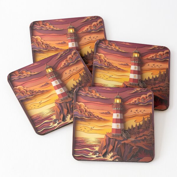 Item preview, Layered Paper Cut Vintage Lighthouse at Sunset designed and sold by GrinGalore.