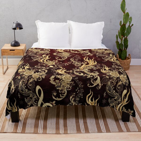 Item preview, A Symphony of Passion - Burgundy and Gold Baroque Roses Flames Music Notes Duvet designed and sold by SisuPrintsCo.