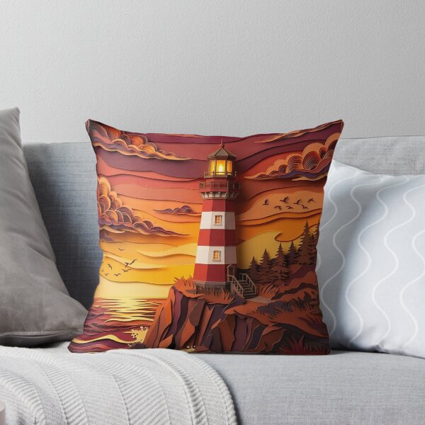 Item preview, Layered Paper Cut Vintage Lighthouse at Sunset designed and sold by GrinGalore.