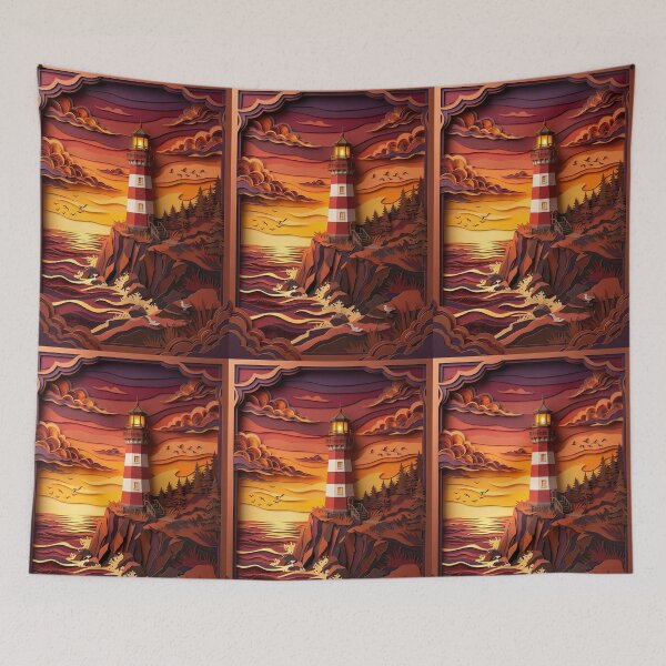Item preview, Layered Paper Cut Vintage Lighthouse at Sunset designed and sold by GrinGalore.