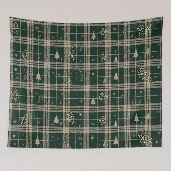 Item preview, Forest Green Flannel Plaid Christmas Duvet - Boho Gold Leopard Winter Bedding designed and sold by SisuPrintsCo.