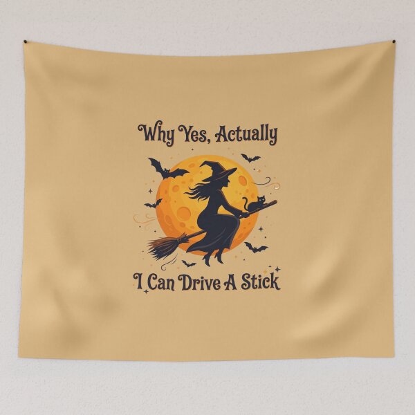 Item preview, Why Yes Actually I Can Drive A Stick - Funny Halloween Witch & Black Cat  designed and sold by Fateh-Kro ⭐⭐⭐⭐⭐.