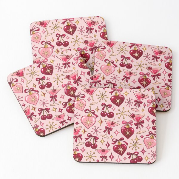 Item preview, Retro Pink Christmas Cocktails and Heart Baubles – Mid Century Modern Pattern designed and sold by Britishdelights.
