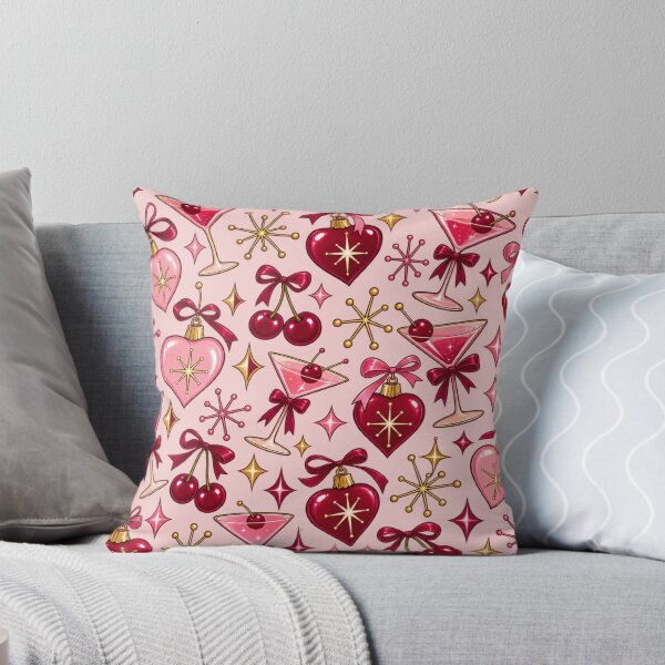 Item preview, Retro Pink Christmas Cocktails and Heart Baubles – Mid Century Modern Pattern designed and sold by Britishdelights.