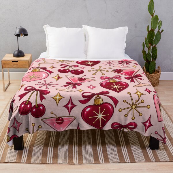 Item preview, Retro Pink Christmas Cocktails and Heart Baubles – Mid Century Modern Pattern designed and sold by Britishdelights.