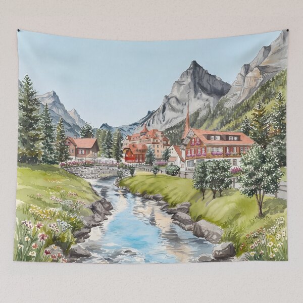 Item preview, Kandersteg Switzerland Wall Art – Swiss Alps Cottagecore Landscape designed and sold by POSTERIOCREW.