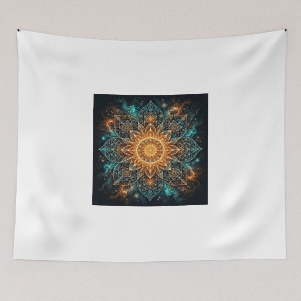 Item preview, Solar Bloom — Golden Sun Mandala with Teal Geometry designed and sold by Snacks and sarcasm .