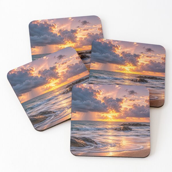 Item preview, Dramatic Sunset Seascape – Golden Light Over Stormy Ocean Waves designed and sold by Wild Bloom Paws.