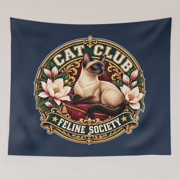 Item preview, Cat Club Feline Society – Elegant Siamese cat on Art Nouveau cushion designed and sold by thirtyonestars.