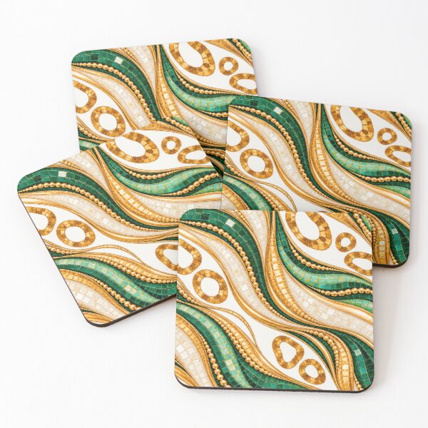 Item preview, Emerald Mosaic Luxe – Gold and Ivory Waves designed and sold by annenambiro.