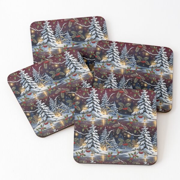 Item preview, Kalela Winter - Finnish Forest Christmas Duvet - Gallen-Kallela Inspired Burgundy Gold designed and sold by SisuPrintsCo.