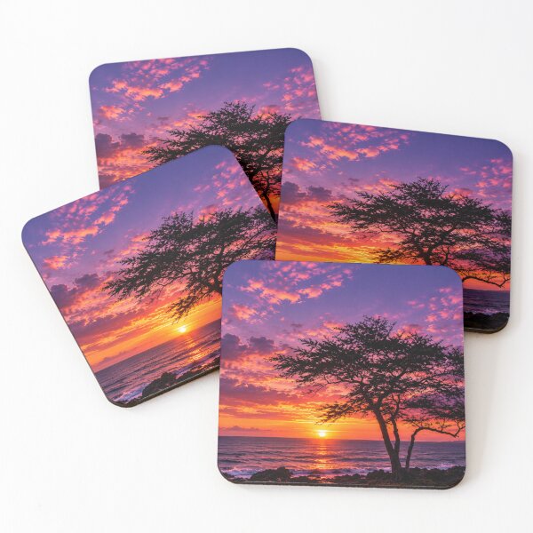 Item preview, Dramatic Purple and Orange Sunset Over the Ocean with Silhouette Tree designed and sold by Wild Bloom Paws.