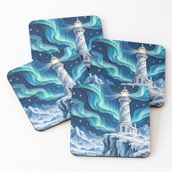 Item preview, Layered Paper Cut Frozen Lighthouse Under Aurora Borealis designed and sold by GrinGalore.