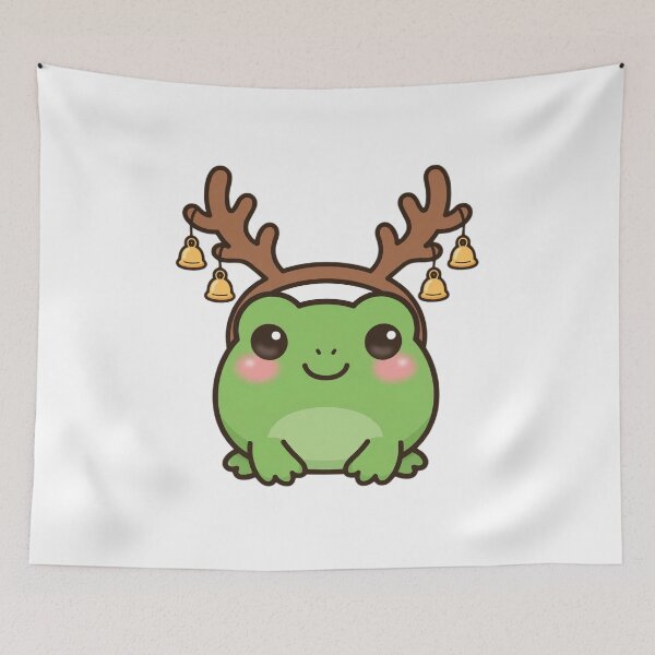 Item preview, Cute Frog Reindeer with Jingle Bell Antlers designed and sold by The Cozy Critter Club.