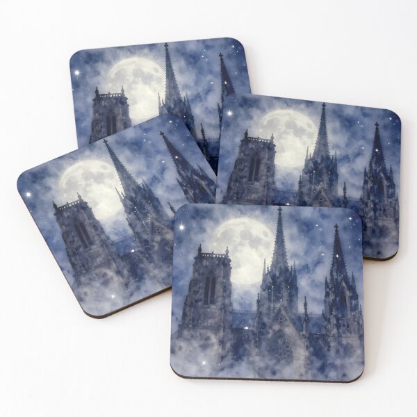 Item preview, Moonlit Gothic Cathedral in Midnight Blue Watercolor Fantasy designed and sold by cr6zym1nd.