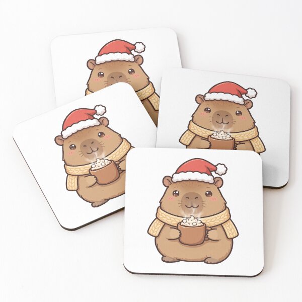 Item preview, Cute Christmas Capybara with Santa Hat and Hot Cocoa designed and sold by The Cozy Critter Club.