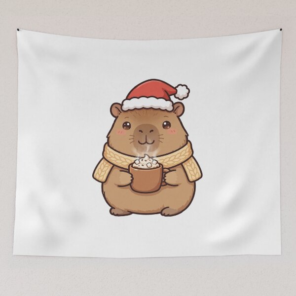 Item preview, Cute Christmas Capybara with Santa Hat and Hot Cocoa designed and sold by The Cozy Critter Club.