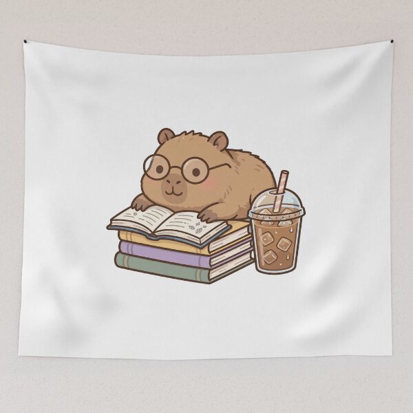 Item preview, Bookish Capybara Reading with Iced Coffee designed and sold by The Cozy Critter Club.