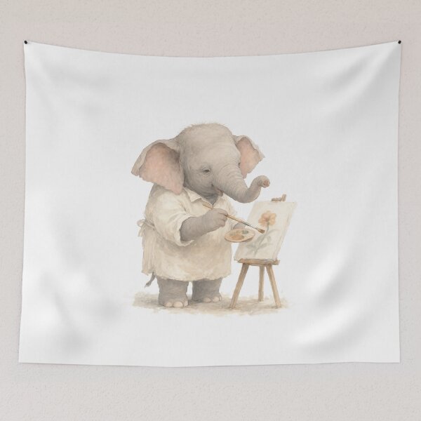 Item preview, Little Elephant Artist at the Easel Watercolor designed and sold by DoodleMenagerie.