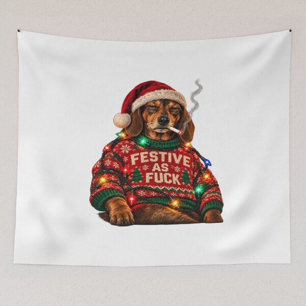 Item preview, Smoking Christmas Dachshund Wearing Santa Hat designed and sold by NgumohaLanke.