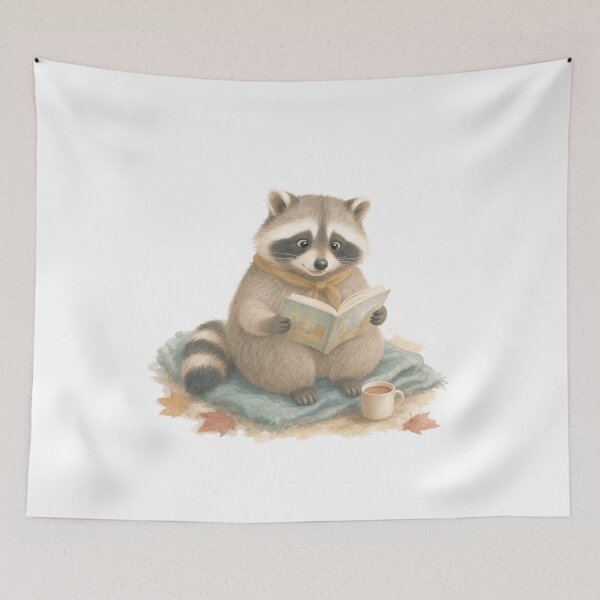 Item preview, Rocco the Raccoon Cozy Reading Watercolor designed and sold by DoodleMenagerie.