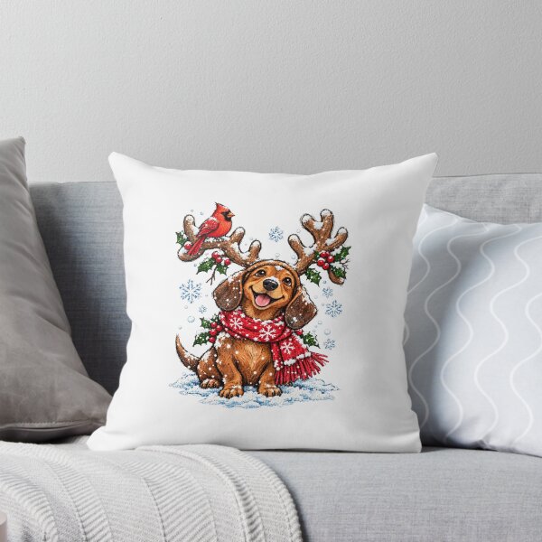 Item preview, Dachshund Wearing Snowy Antlers with Red Cardinal designed and sold by NgumohaLanke.