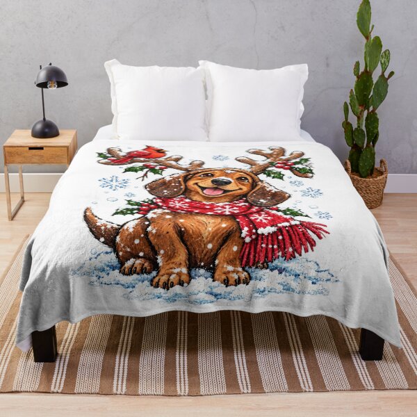 Item preview, Dachshund Wearing Snowy Antlers with Red Cardinal designed and sold by NgumohaLanke.