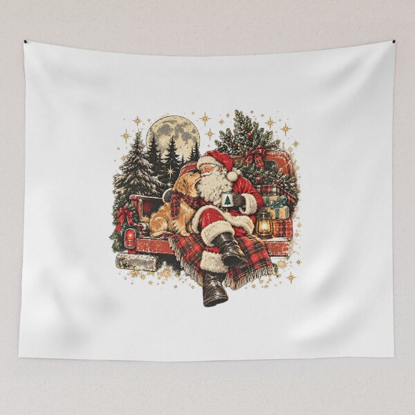 Item preview, Santa and Golden Retriever on Moonlit Truck designed and sold by NgumohaLanke.